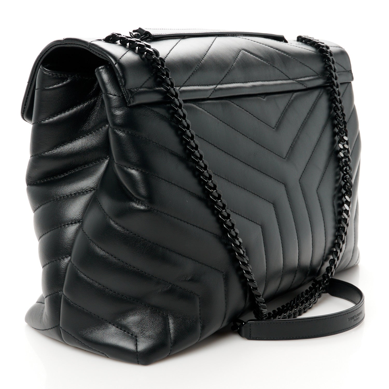 Saint Laurent Calfskin Y Quilted Monogram Monochrome Large Loulou Chain Satchel Black 3 of 11