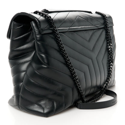 Saint Laurent Calfskin Y Quilted Monogram Monochrome Large Loulou Chain Satchel Black 3 of 11