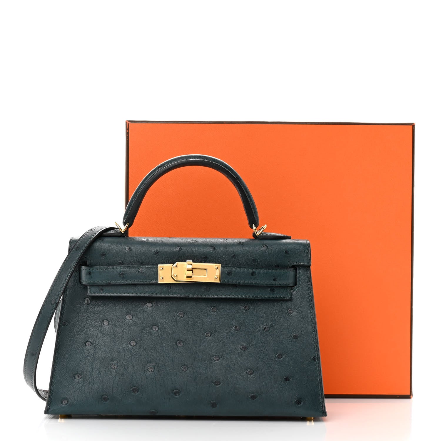 Hermes Ostrich Kelly Sellier Mini 20 Vert Cypress 12 of 12