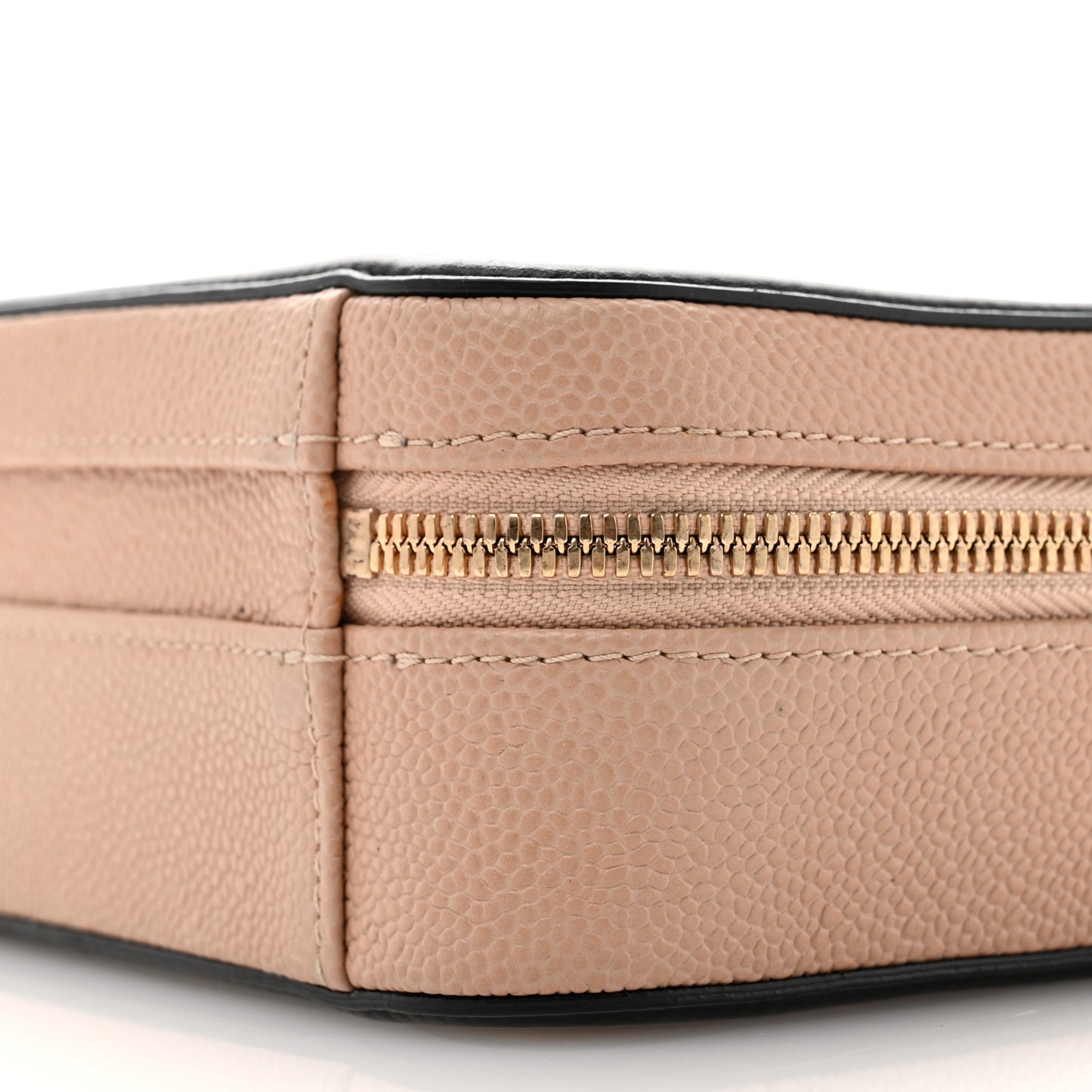 Caviar Quilted Small CC Filigree Vanity Case Beige Black