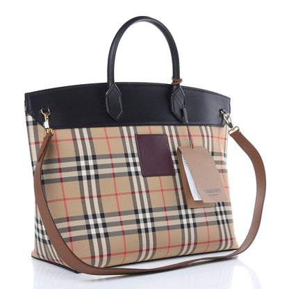 Burberry Calfskin House Check Medium Society Top Handle Bag Archive Beige Black 3 of 10