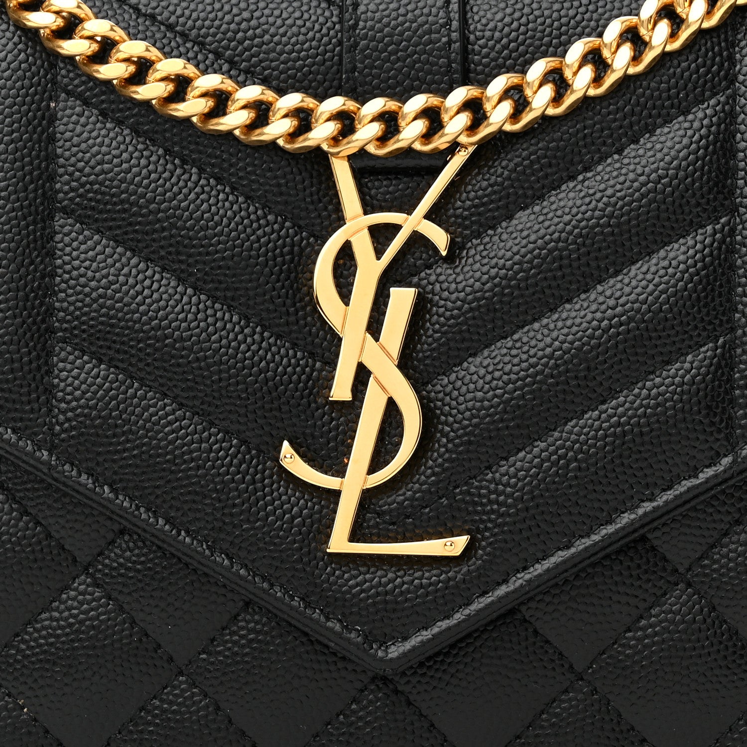 Saint Laurent Grain De Poudre Mixed Matelasse Triquilt Monogram Chain Wallet Black 7 of 9