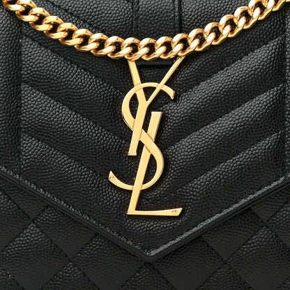 Saint Laurent Grain De Poudre Mixed Matelasse Triquilt Monogram Chain Wallet Black 7 of 9