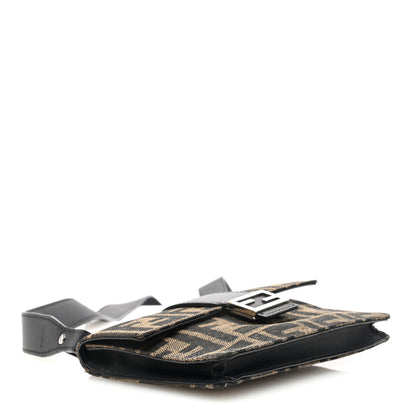 Fendi Recycled Fabric Jacquard Vitello Grace FF 1974 Baguette Belt Pouch Tobacco Moro Black 4 of 10