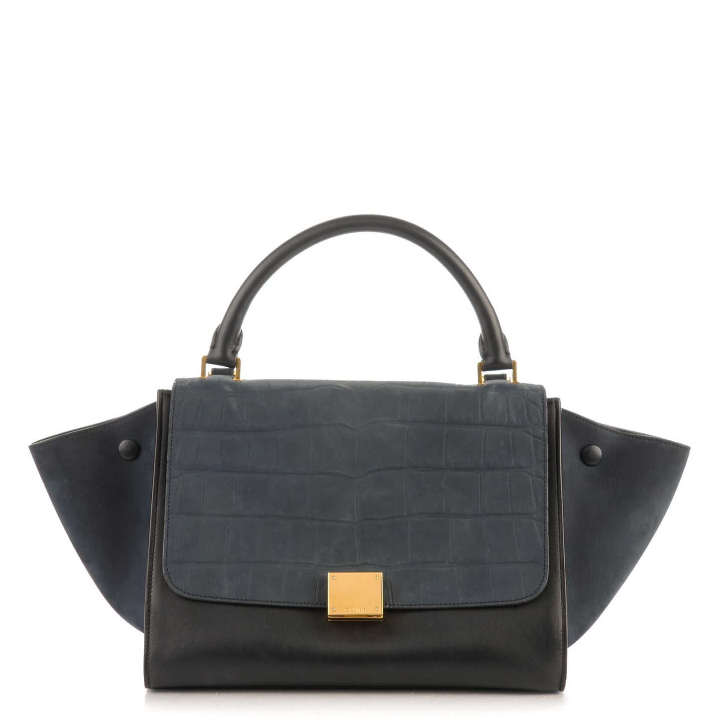Nubuck Crocodile Embossed Small Trapeze Navy