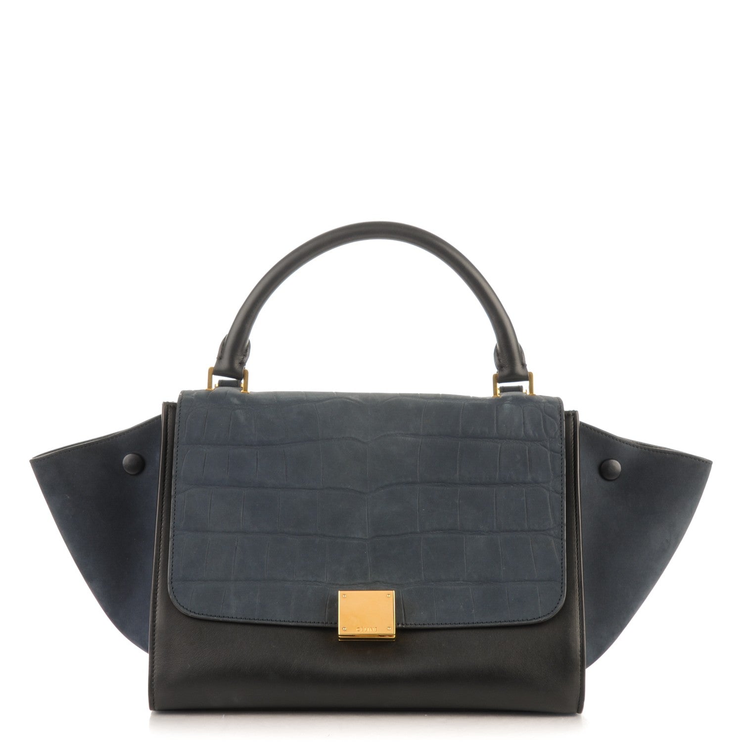 Celine Nubuck Crocodile Embossed Small Trapeze Navy 1 of 8