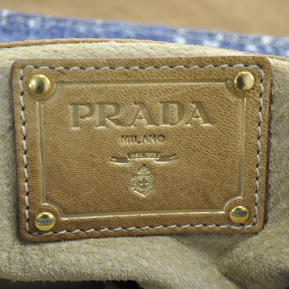 Prada Tweed Medium Shoulder Bag Blue 9 of 10