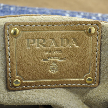 Prada Tweed Medium Shoulder Bag Blue 9 of 10