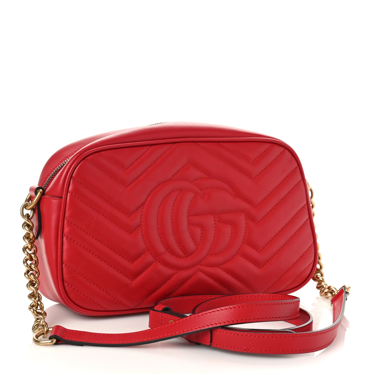 Gucci Calfskin Matelasse Small GG Marmont Chain Shoulder Bag Hibiscus Red 3 of 9