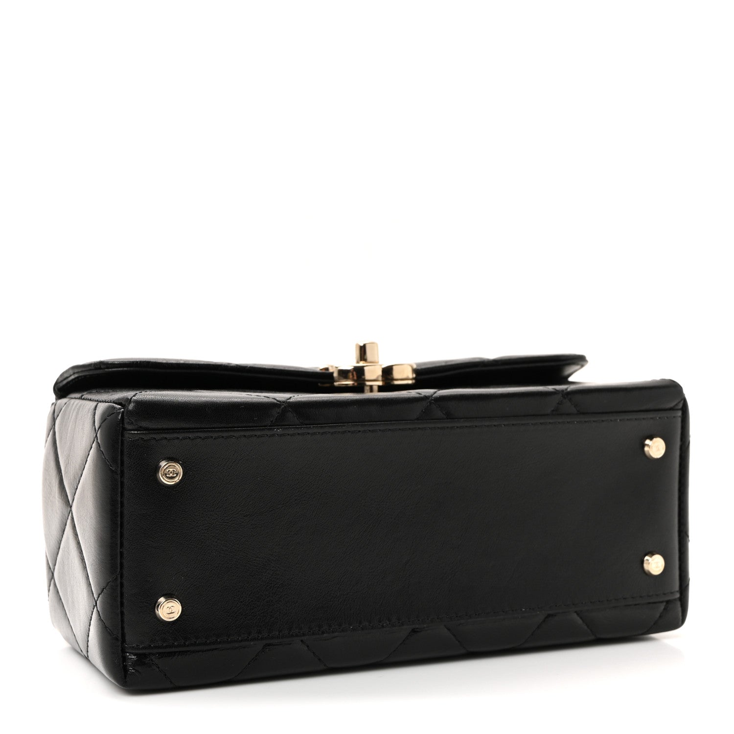 Chanel Shiny Calfskin Quilted Top Handle Box Bag Black 1818619