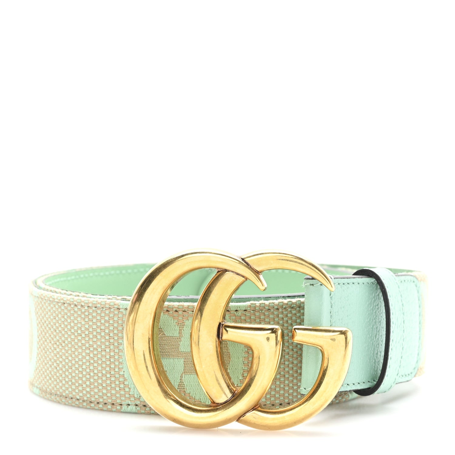 Gucci Monogram Jumbo GG Textured Dollar Calfskin Double G 40mm Belt 90 36 Mint Green 1 of 4