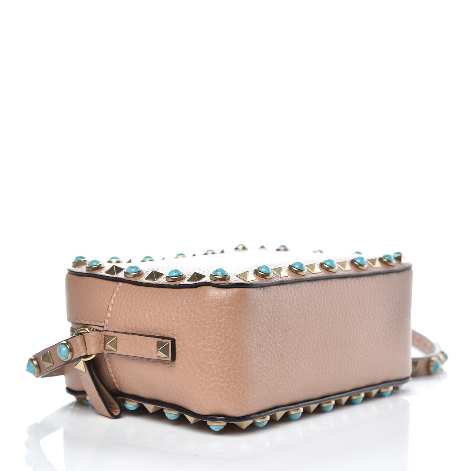Valentino Garavani Grained Calfskin Turquoise Rockstud Rolling Camera Crossbody Bag Soft Noisette 4 of 6