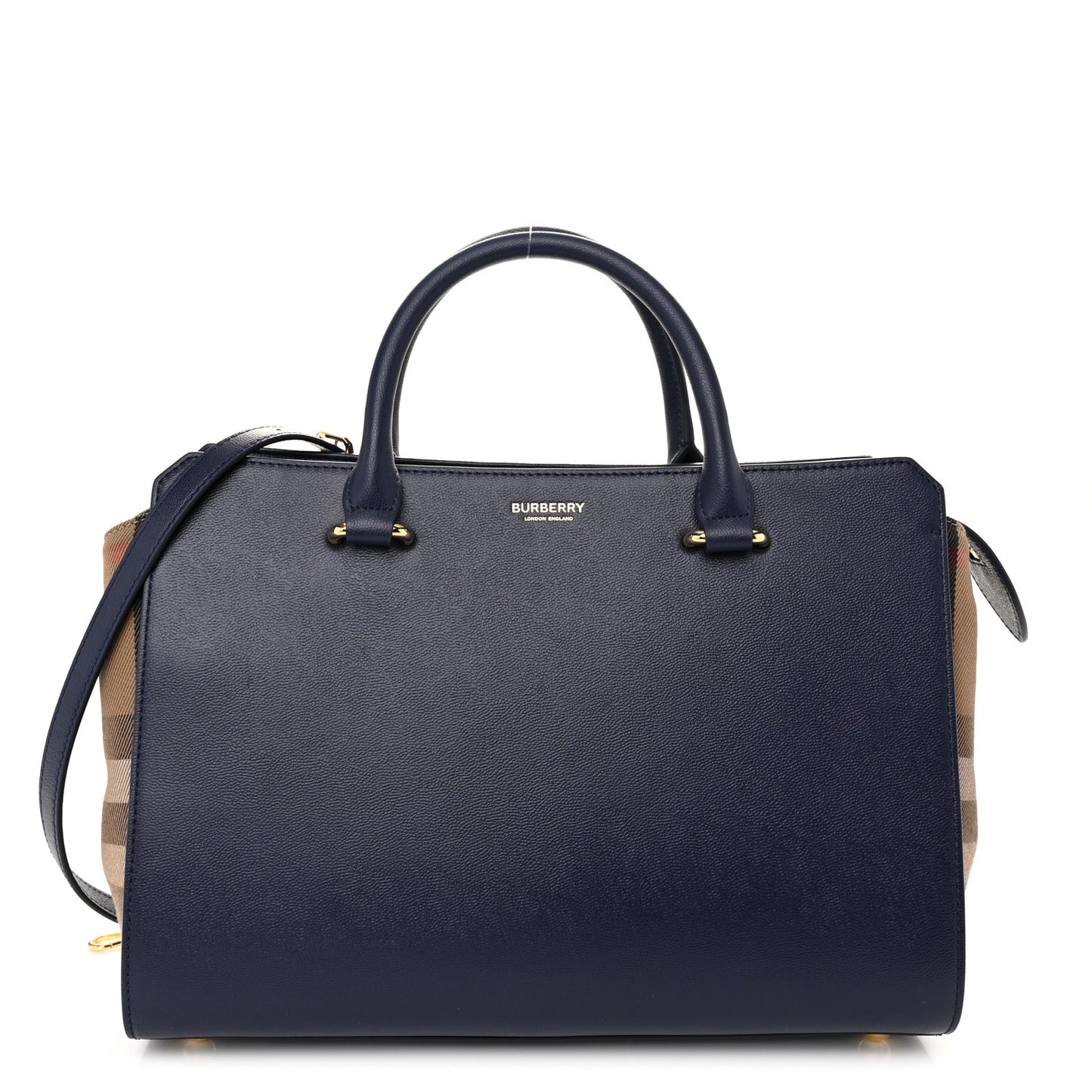 Calfskin Mega Check Small Banwell Tote Dark Canvas Blue