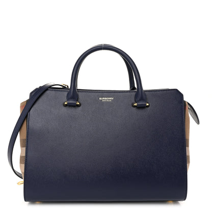 Burberry Calfskin Mega Check Small Banwell Tote Dark Canvas Blue 1 of 9