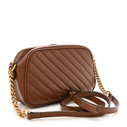 Gucci Glazed Calfskin Matelasse Diagonal Small GG Marmont Chain Shoulder Bag Cuir 3 of 13