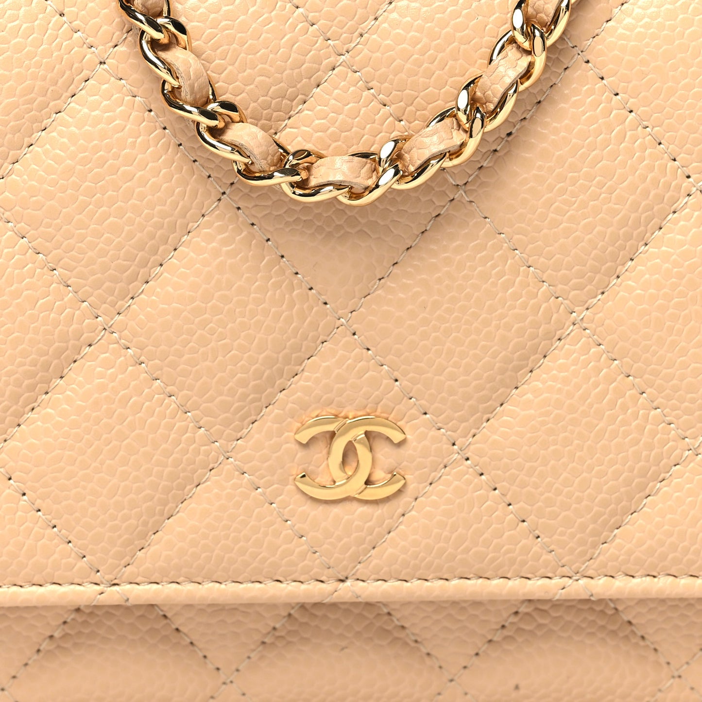 Caviar Quilted Wallet On Chain WOC Beige