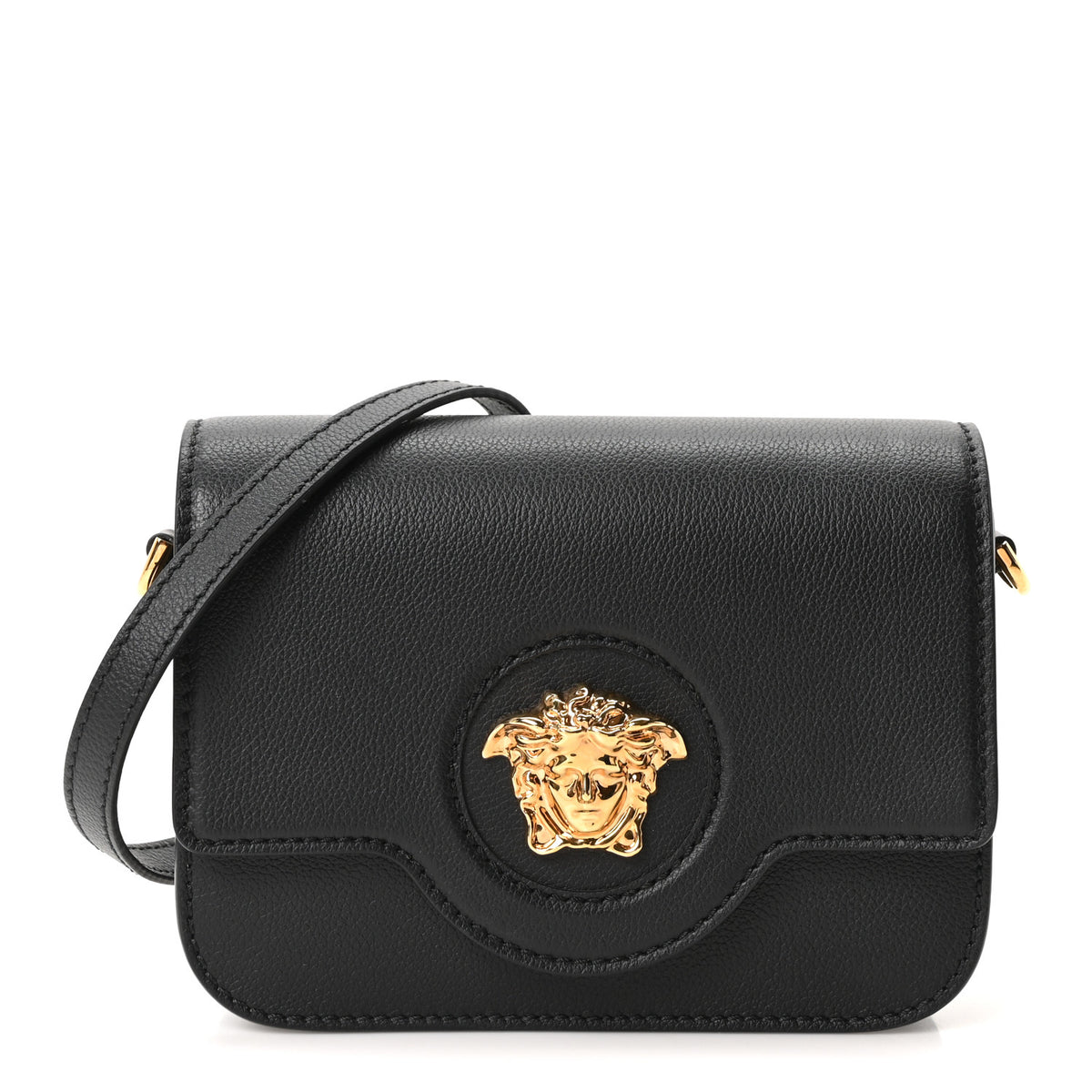Grained Calfskin La Medusa Flap Shoulder Bag  Black