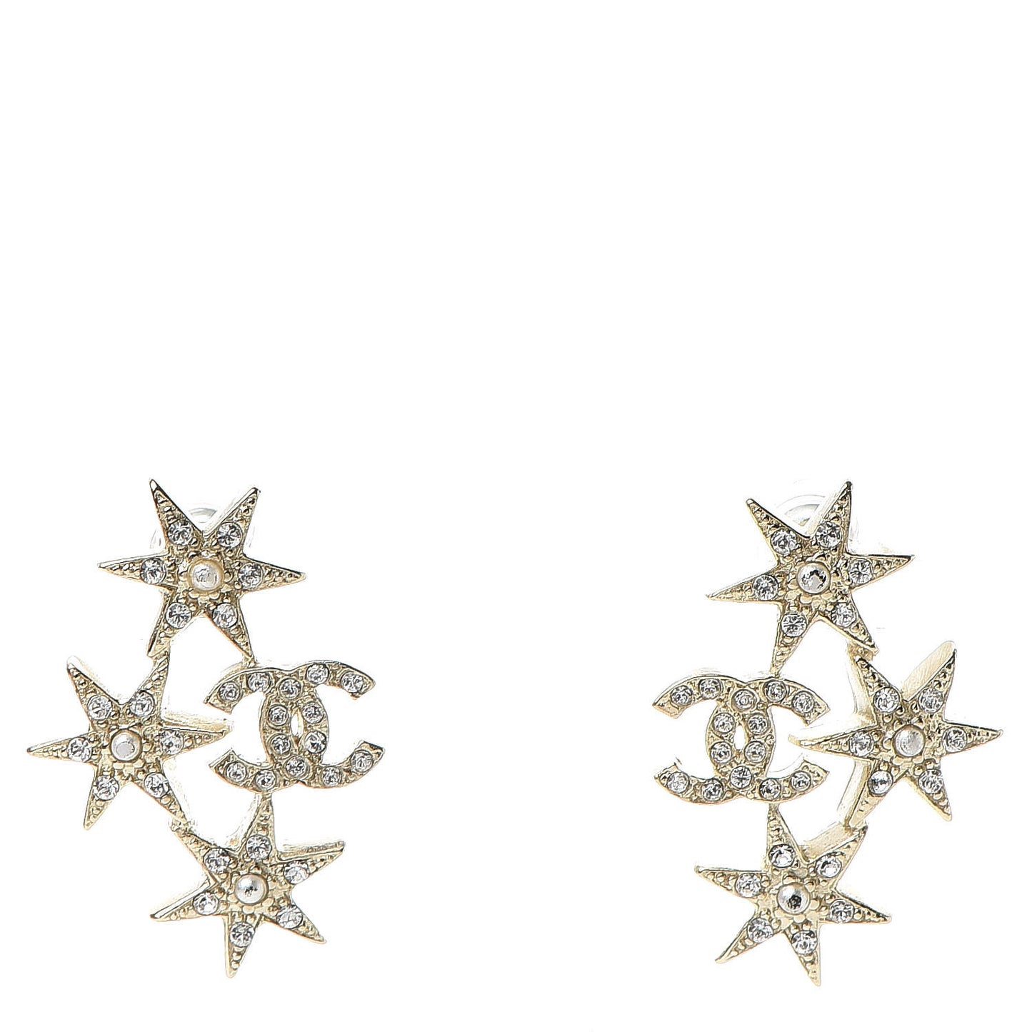 Crystal Pearl CC Star Earrings Gold