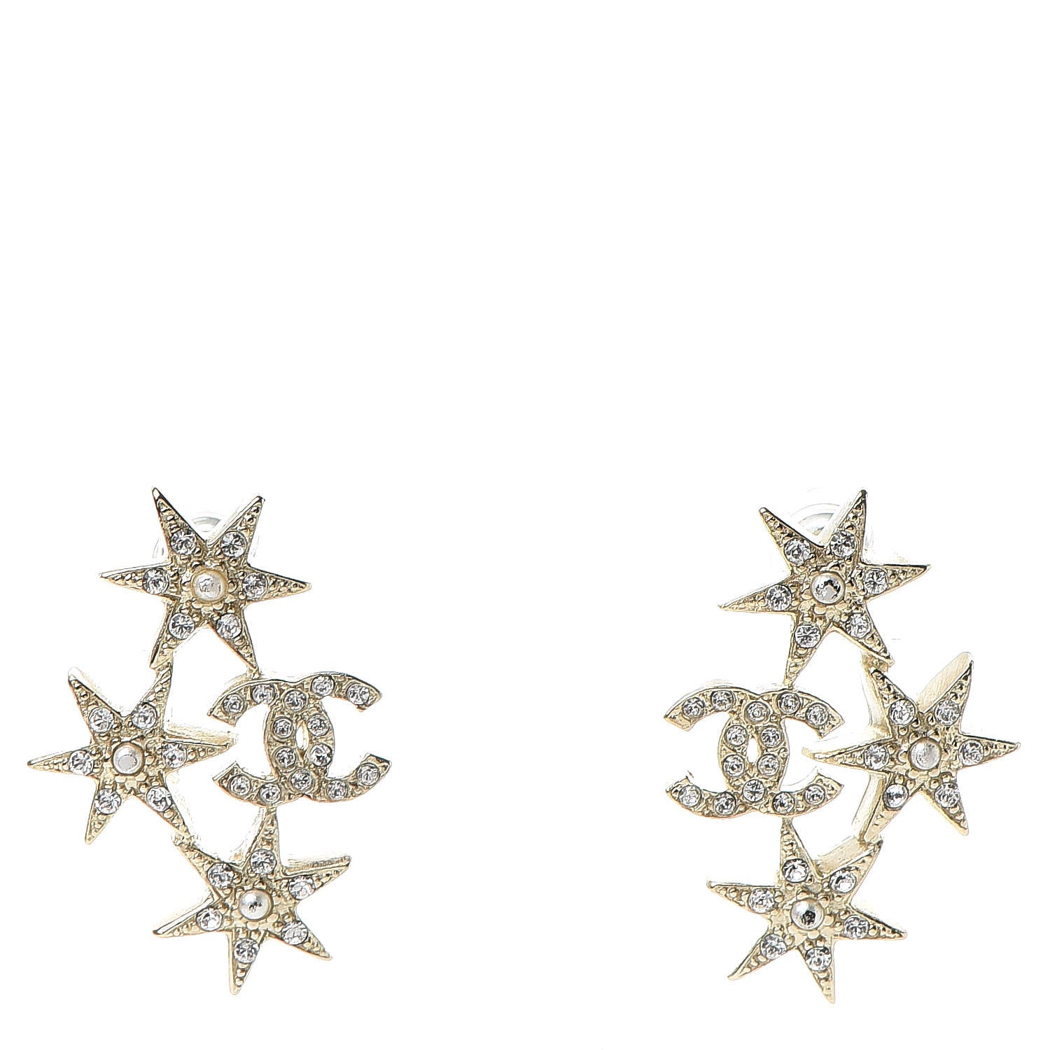 Chanel Crystal Pearl CC Star Earrings Gold 1 of 5