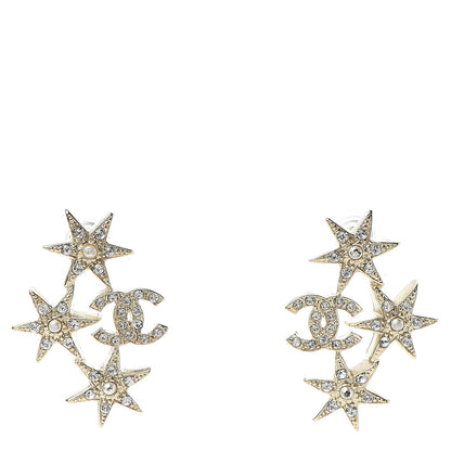 Chanel Crystal Pearl CC Star Earrings Gold 1 of 5
