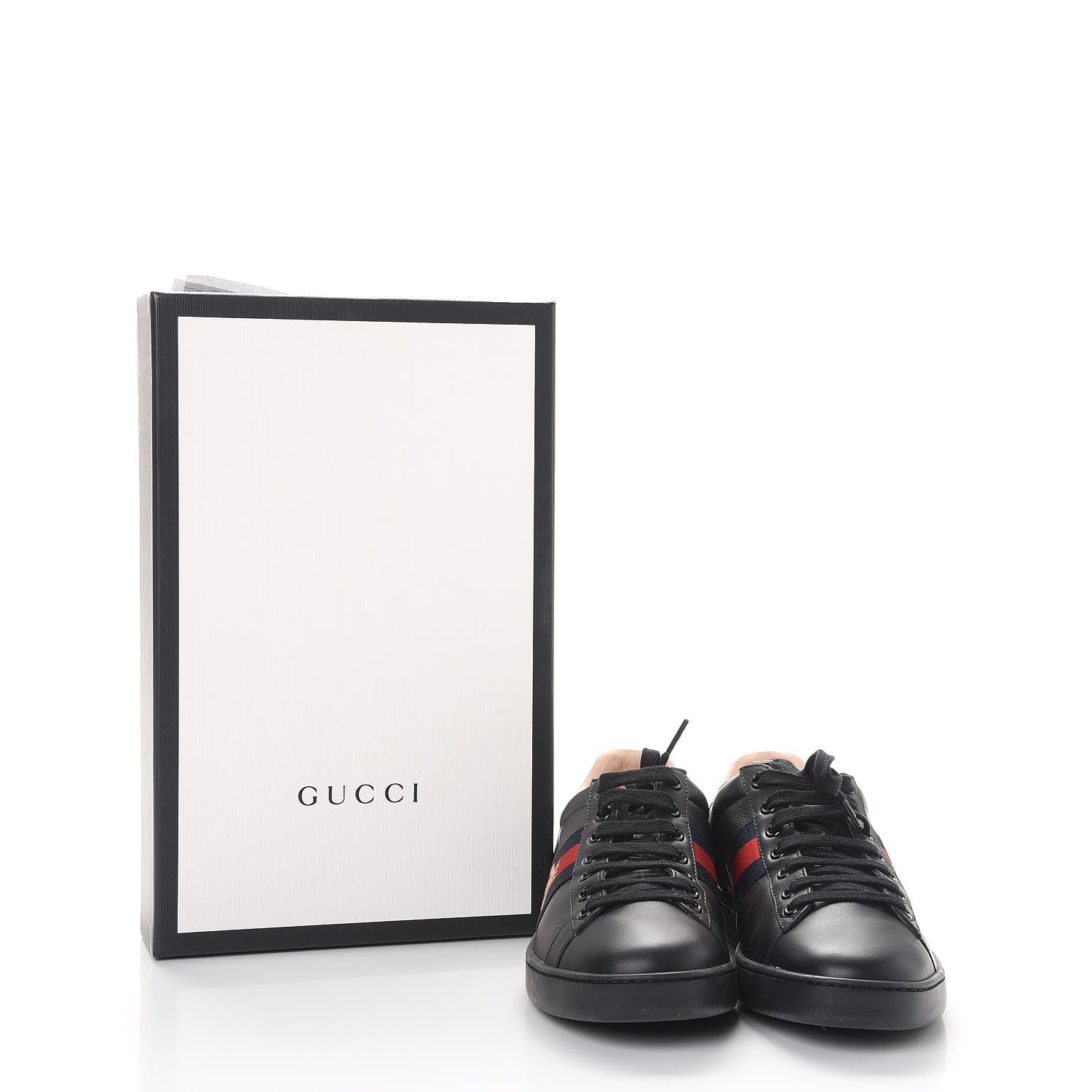 Gucci Calfskin Ayers Web Bee Embroidered Ace Sneakers 37.5 Black 10 of 10