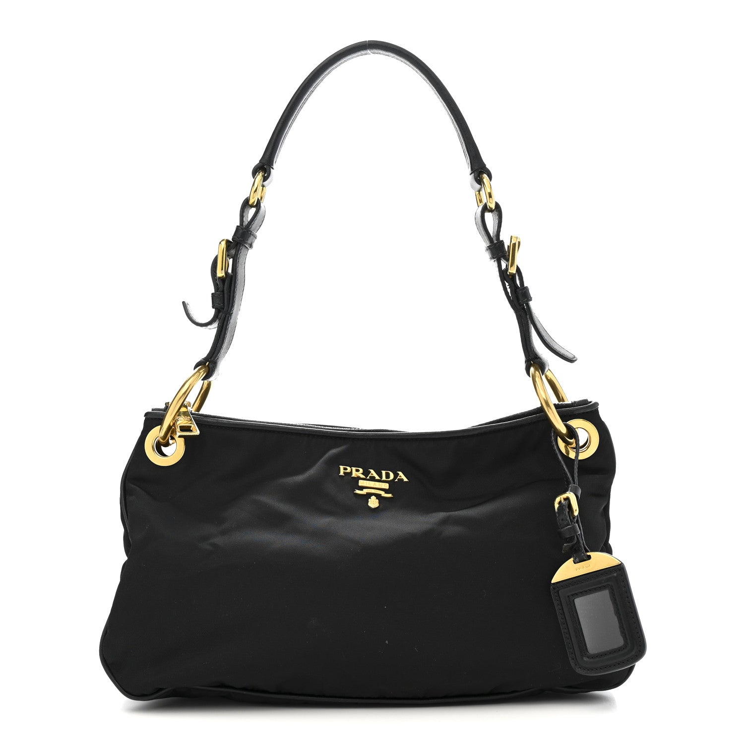 Prada Tessuto Nylon Soft Calfskin Shoulder Bag Black 1 of 13