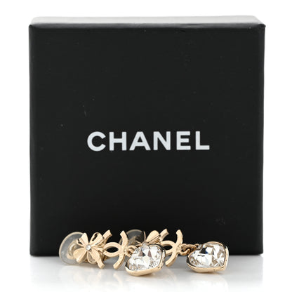 Chanel Metal Crystal CC Heart Drop Earrings Gold 5 of 5