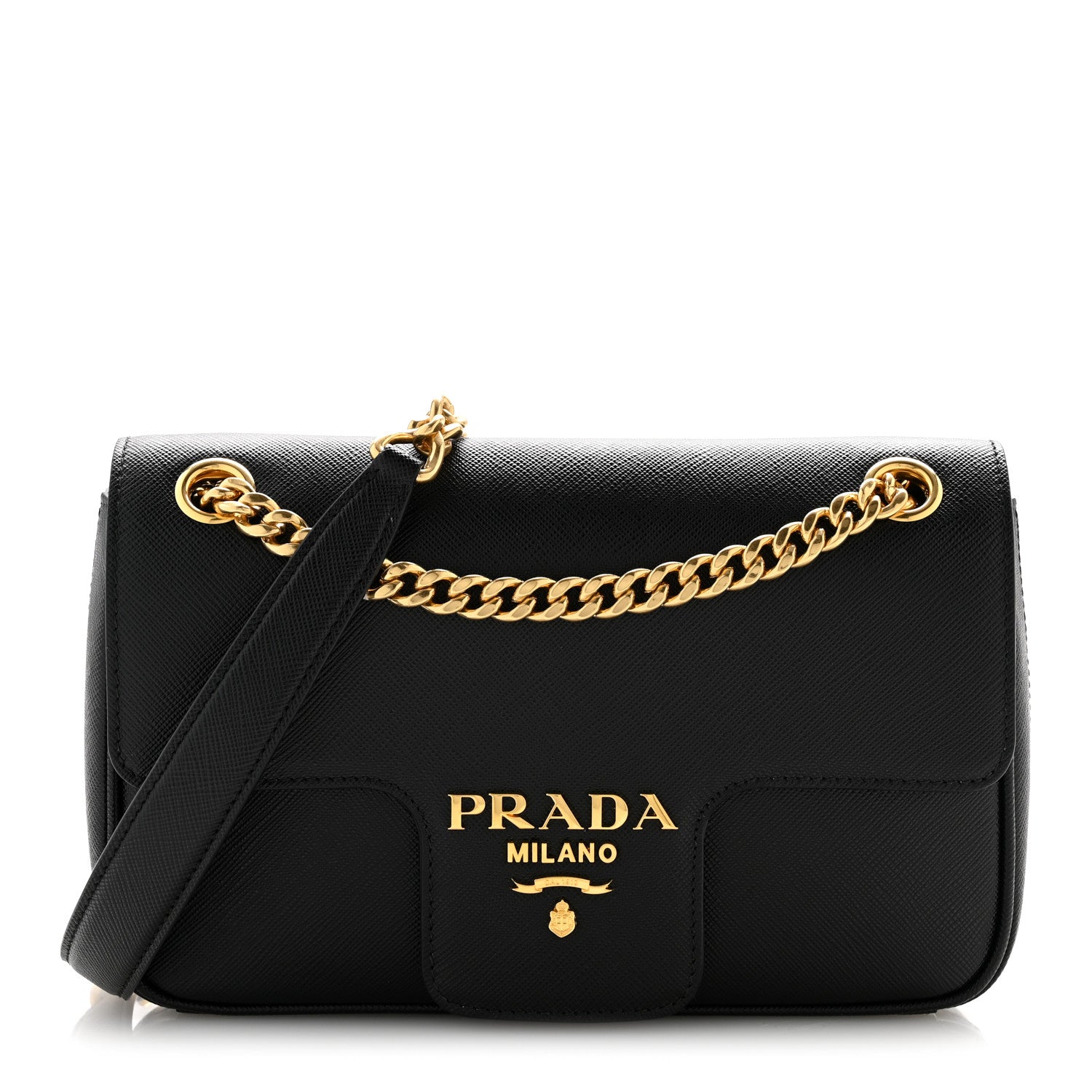 Prada Saffiano Flap Shoulder Bag Black 1 of 16