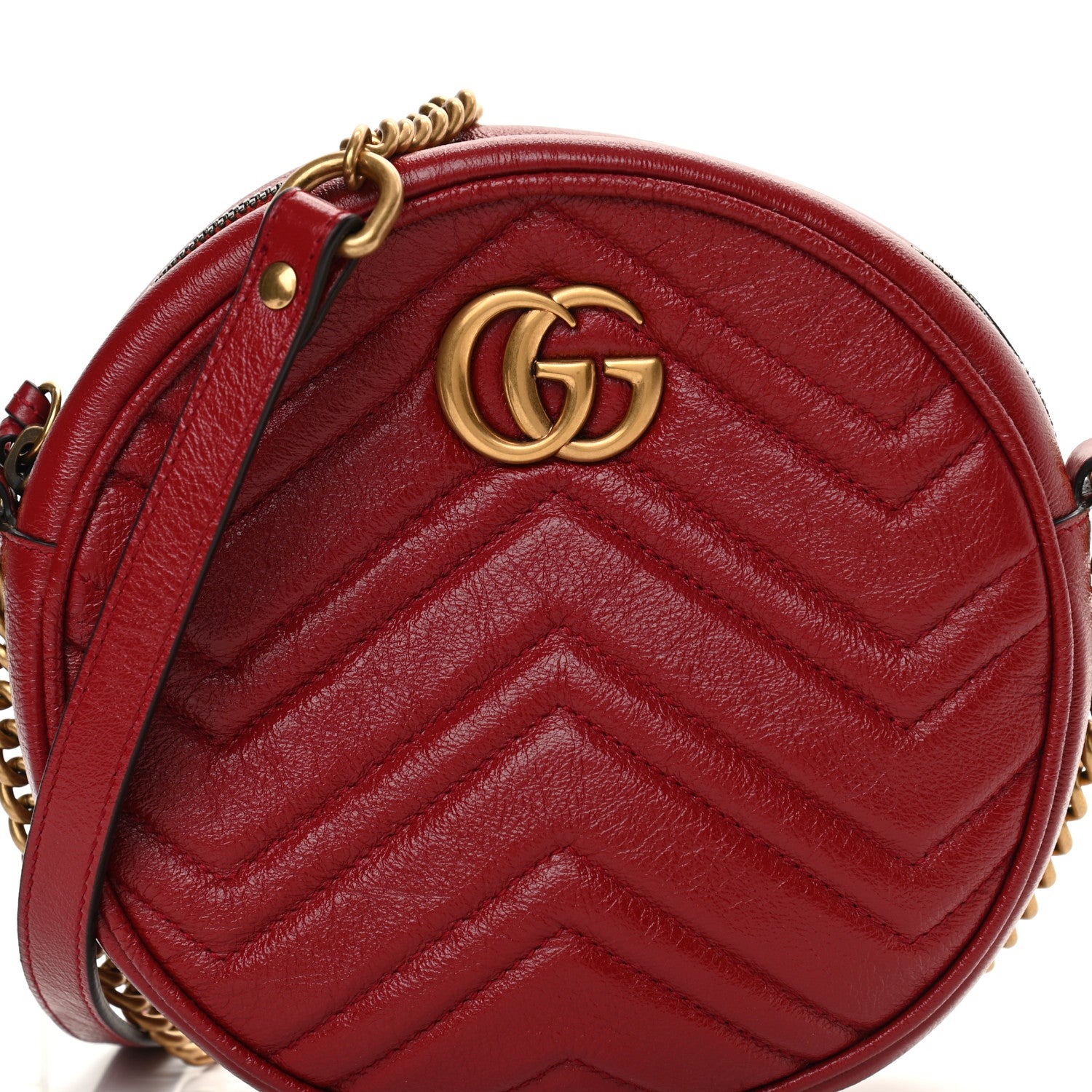 Gucci Glazed Calfskin Matelasse Heart Mini GG Marmont Round Shoulder Bag Romantic Cerise 8 of 12