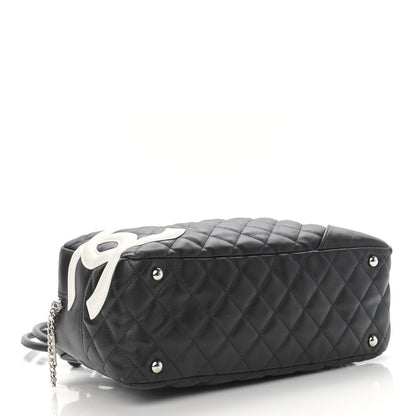 Chanel Calfskin Quilted Large Cambon Bowler Black White 4 of 10
