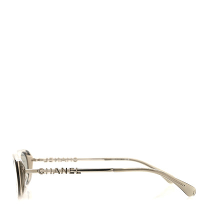 Chanel Acetate Metal Logo Oval Sunglasses 5565 Light Grey 3 of 8