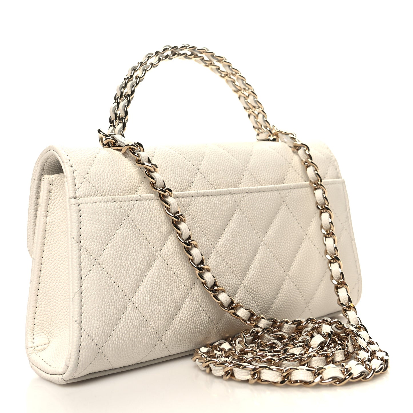 Caviar Quilted Chain Match Top Handle Phone Holder With Chain White