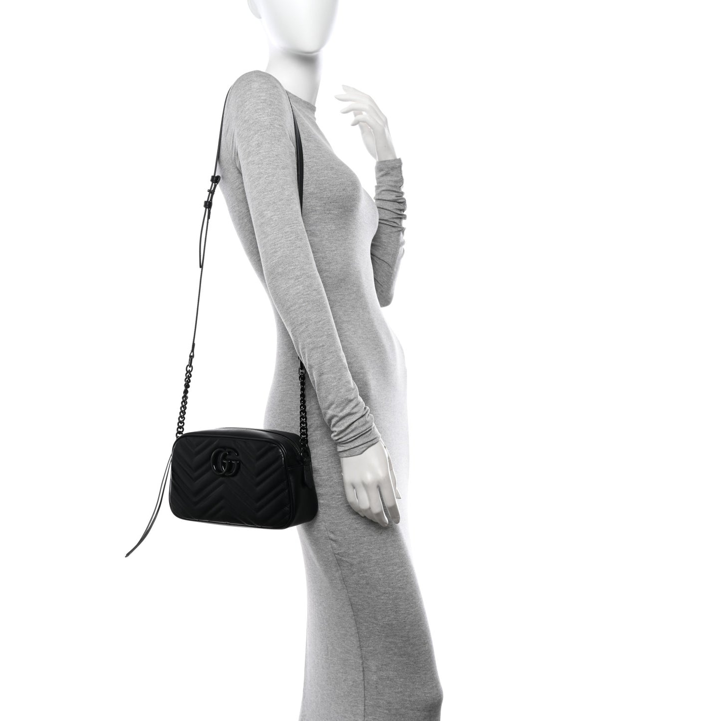 Calfskin Matelasse Monochrome Small GG Marmont Chain Shoulder Bag Black