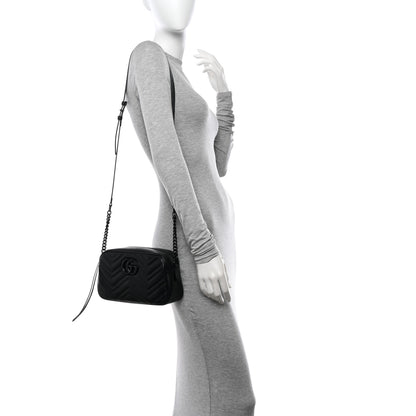 Gucci Calfskin Matelasse Monochrome Small GG Marmont Chain Shoulder Bag Black 2 of 10