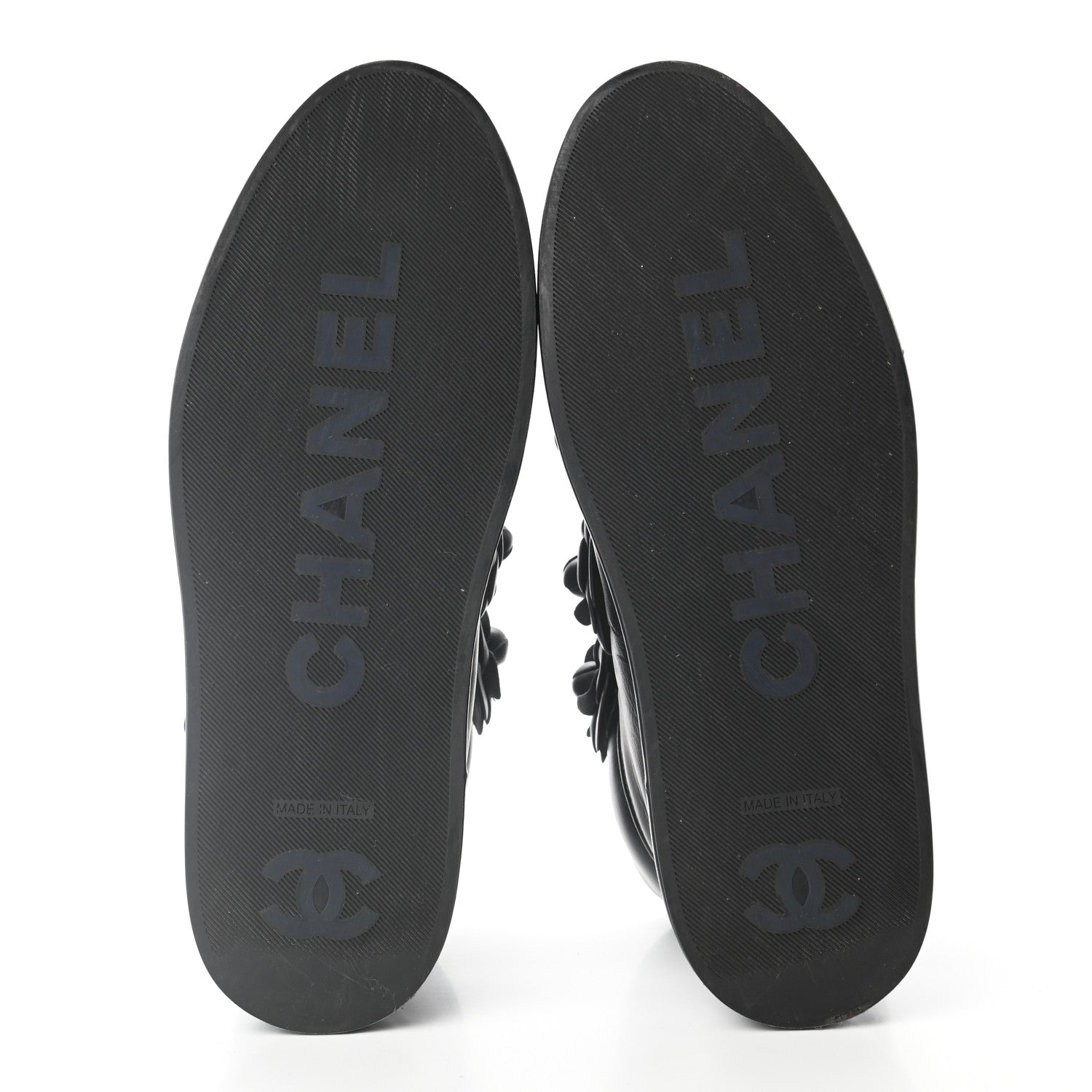 Chanel Lambskin Camellia High Top Sneakers 40 Navy 5 of 10