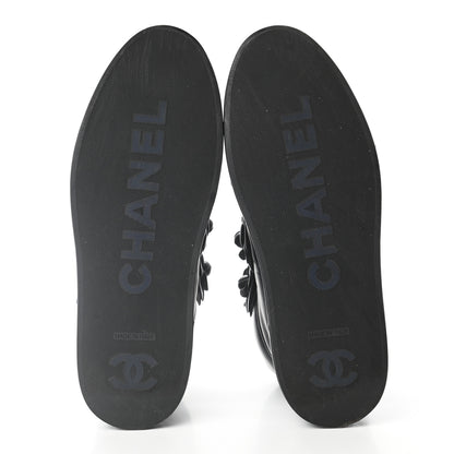 Chanel Lambskin Camellia High Top Sneakers 40 Navy 5 of 10