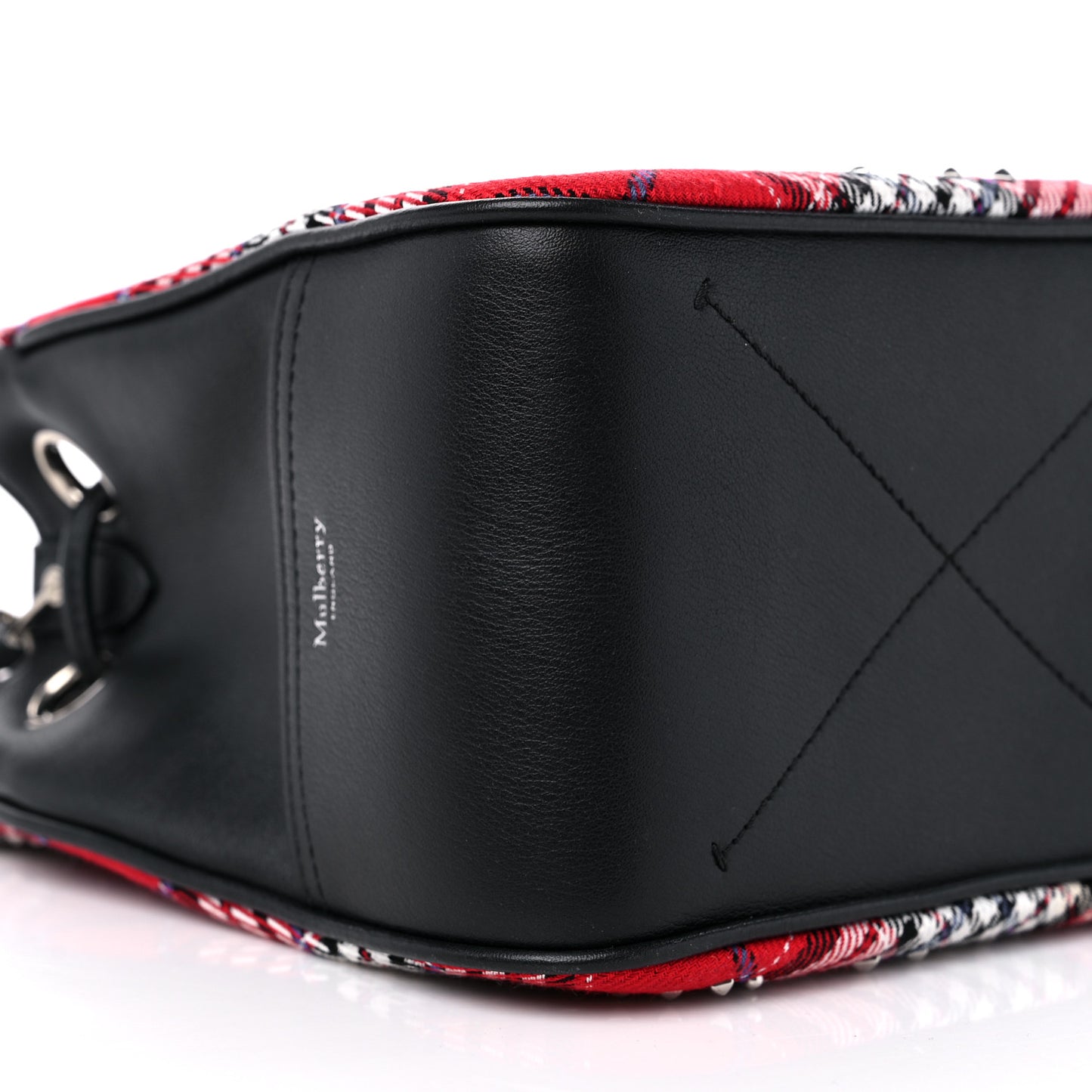Tartan Studded Bucket Bag Scarlet