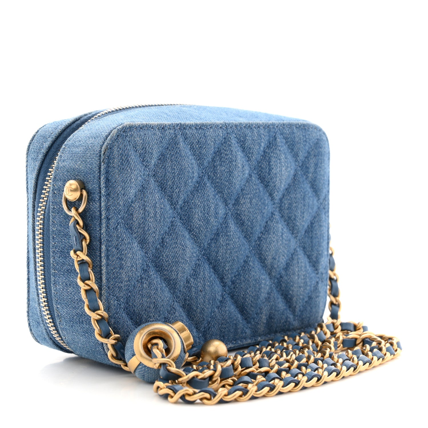 Chanel Denim Quilted CC Pearl Crush Camera Case Blue 3 of 11