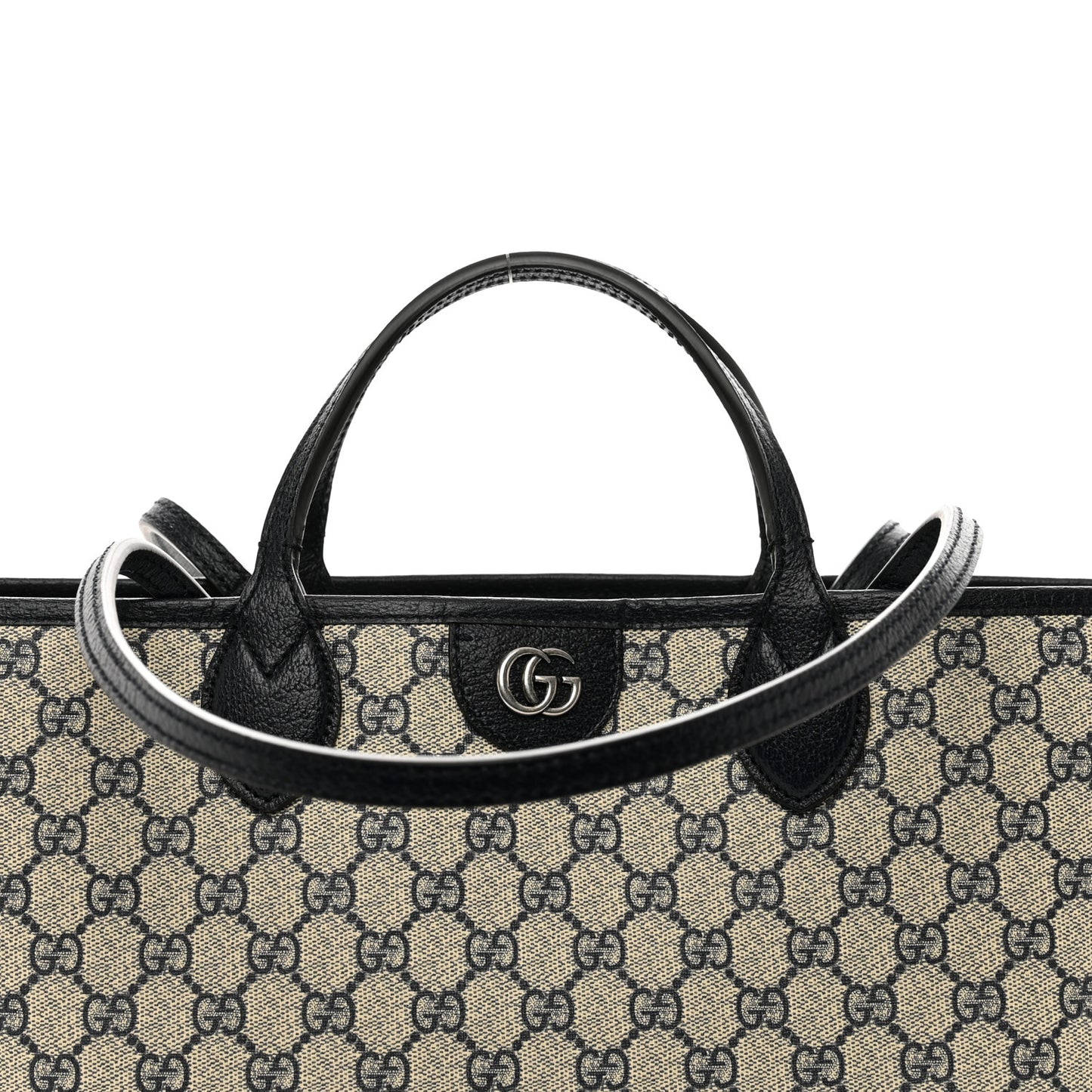GG Supreme Monogram Textured Dollar Calfskin Medium Ophidia Shoulder Tote Bag Beige Blue