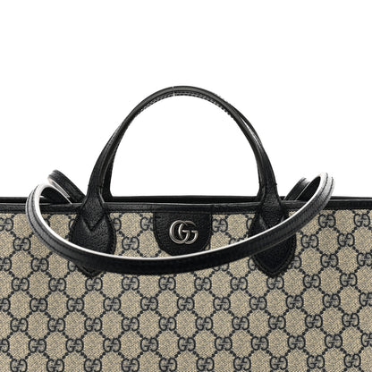 Gucci GG Supreme Monogram Textured Dollar Calfskin Medium Ophidia Shoulder Tote Bag Beige Blue 5 of 10