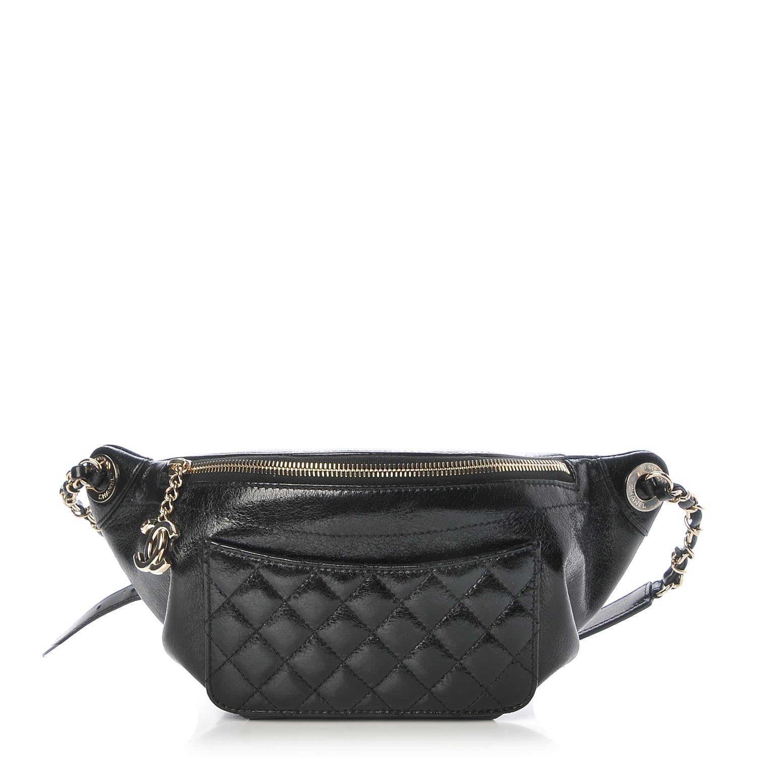 Chanel Crumpled Glazed Lambskin Quilted Waist Bag Fanny Pack Black 1 of 7