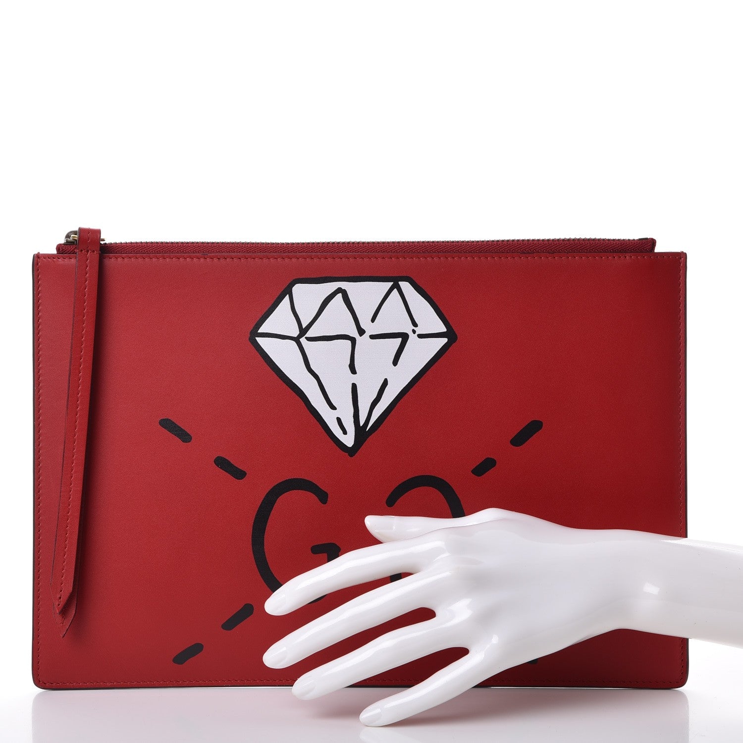 Gucci Calfskin GucciGhost Print Pouch Hibiscus Red 2 of 10