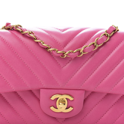 Chanel Lambskin Chevron Quilted Mini Rectangular Flap Fuchsia 10 of 11