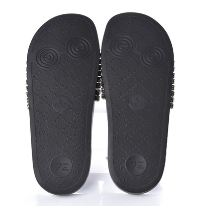 Gucci Calfskin Crystal Embellished Web Slide Sandals 38 Blue Red 5 of 9
