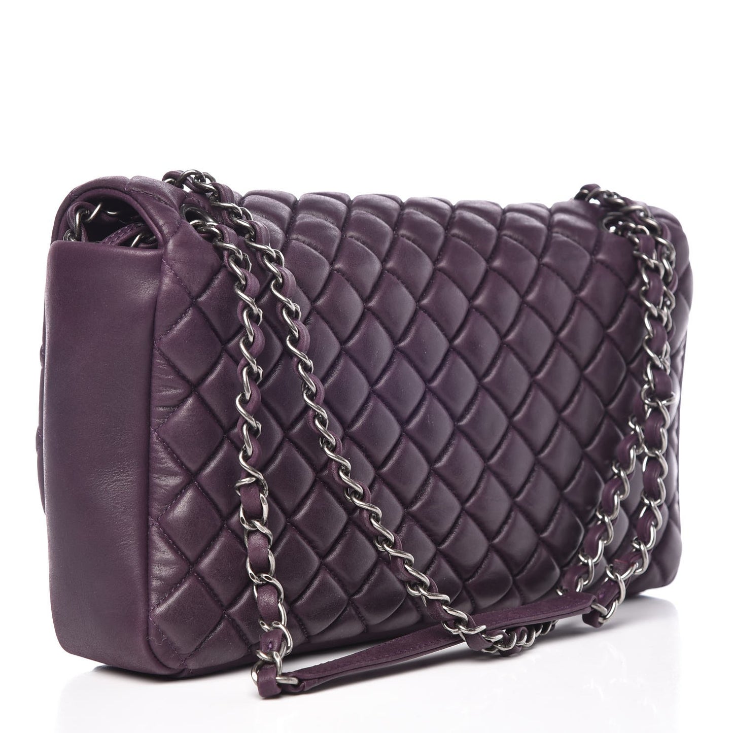 Iridescent Calfskin Quilted Large New Bubble Flap Plum