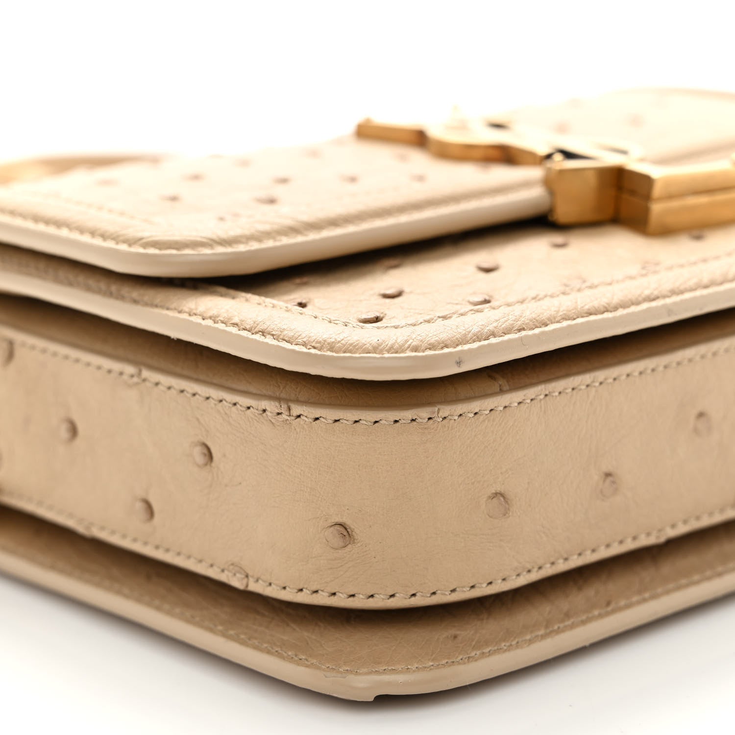 Saint Laurent Ostrich Small Solferino Satchel Beige Gold 6 of 9
