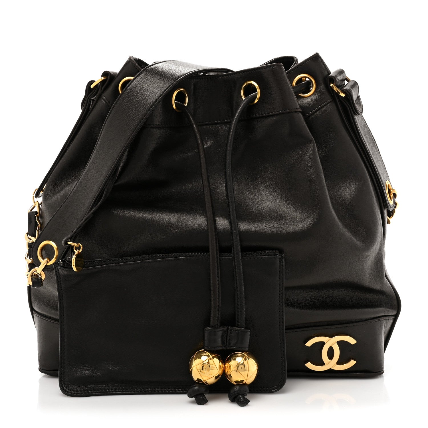 Chanel Lambskin CC Drawstring Shoulder Bag Black 3 of 16