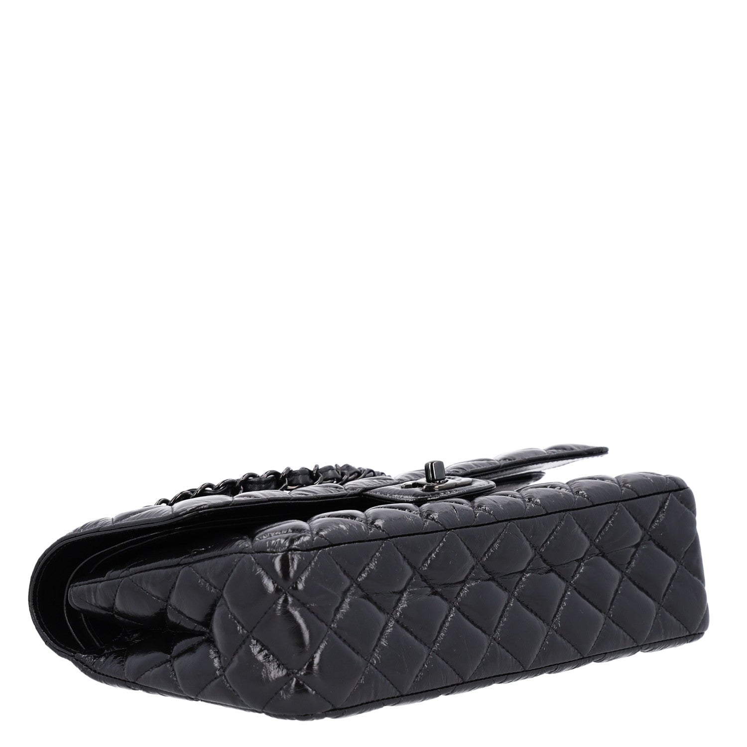 Chanel Shiny Crumpled Calfskin Quilted Medium Double Flap So Black 4 of 11