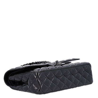 Chanel Shiny Crumpled Calfskin Quilted Medium Double Flap So Black 4 of 11