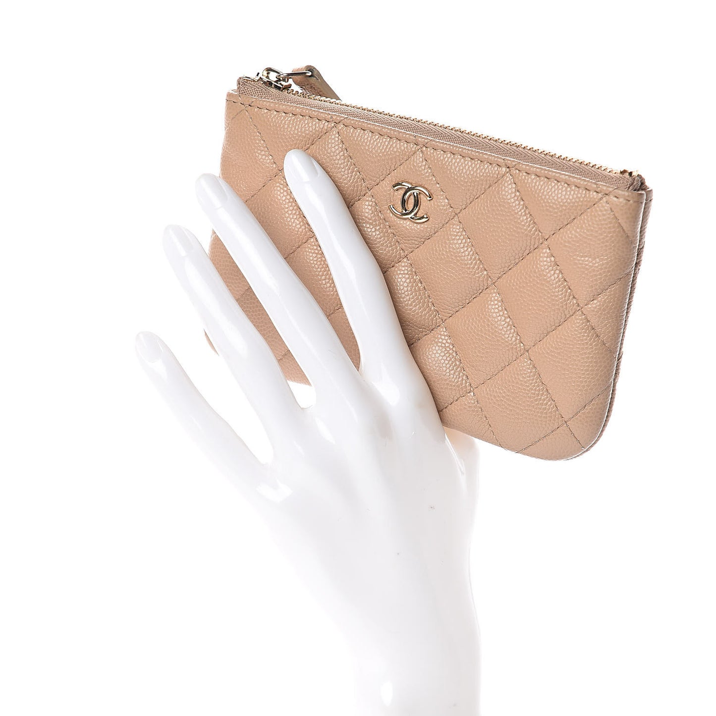 Caviar Quilted Small Cosmetic Case Beige